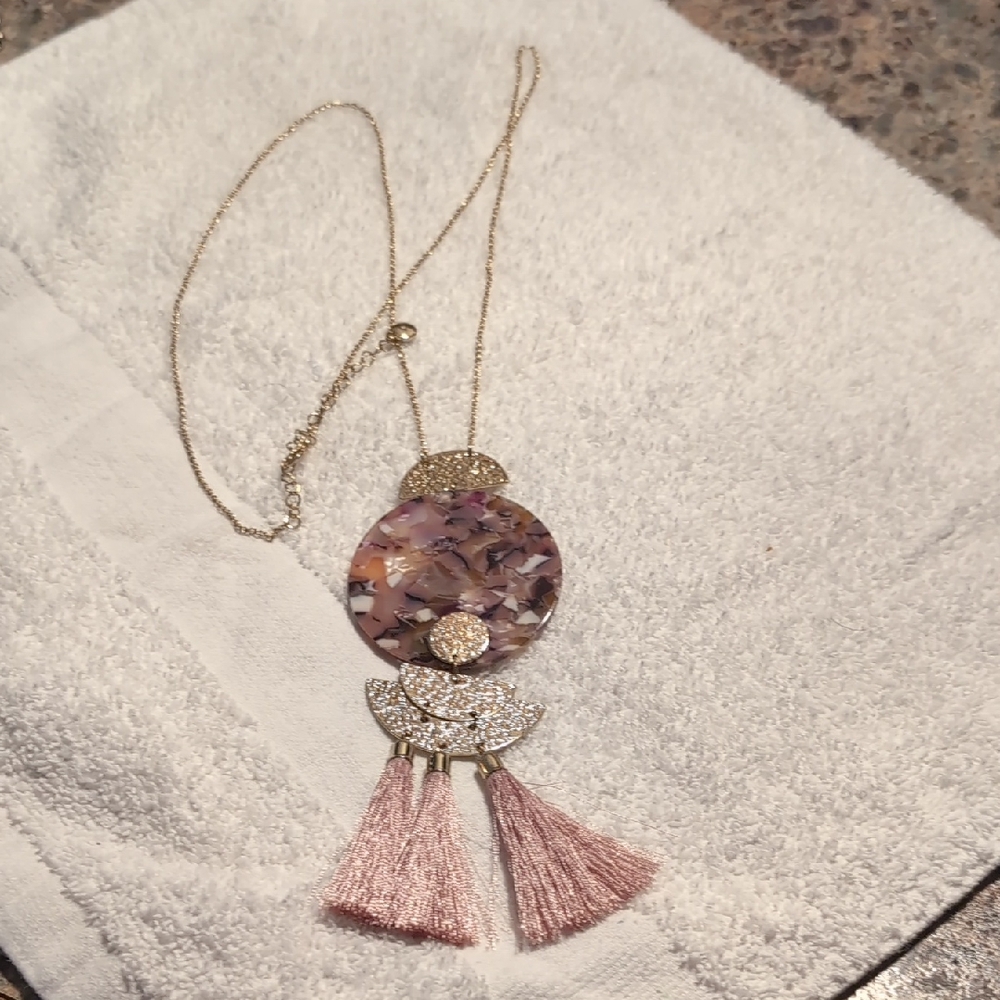 Elegant Gold and Pink Tassel Necklace